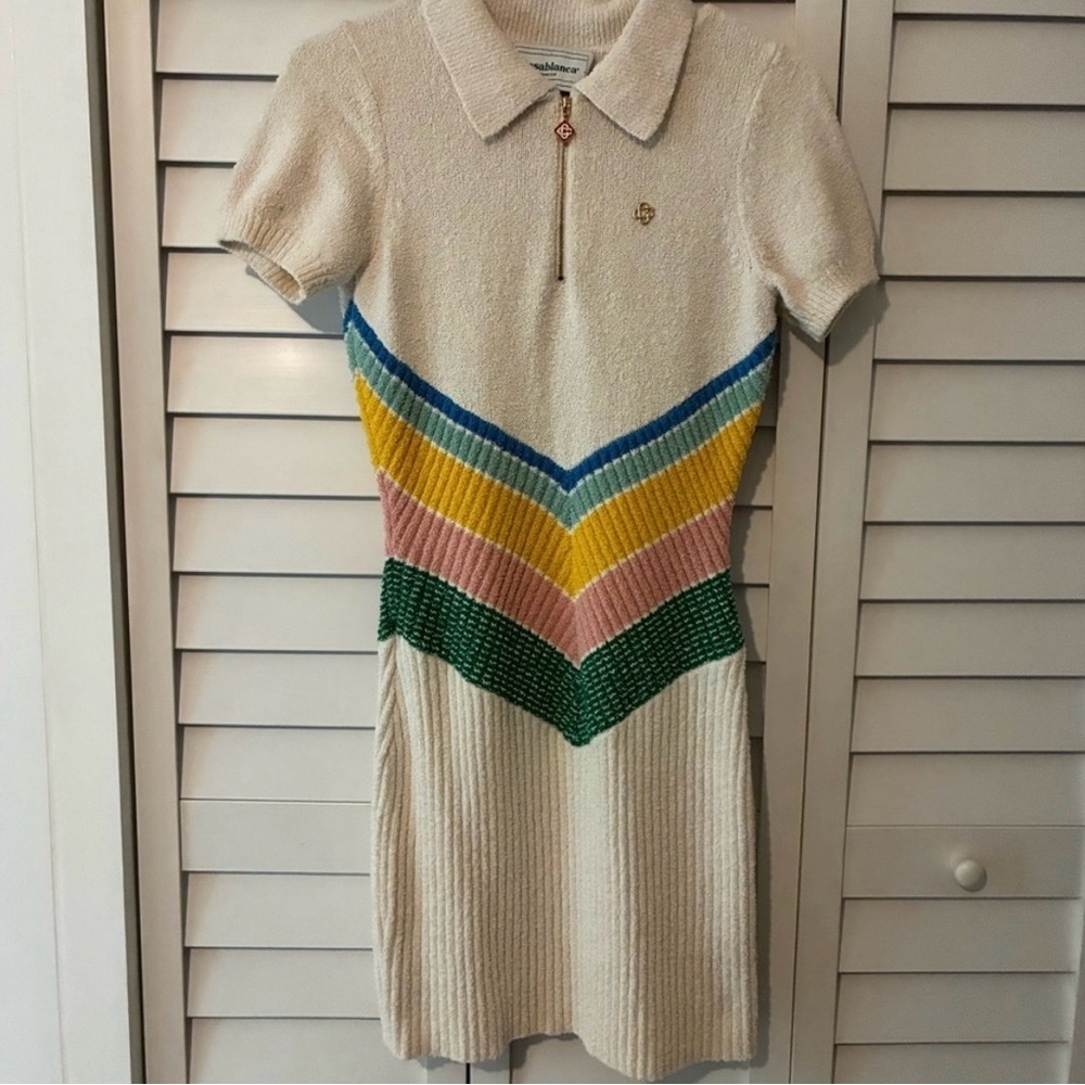 Elegant Chevron Knit Dress with Collar